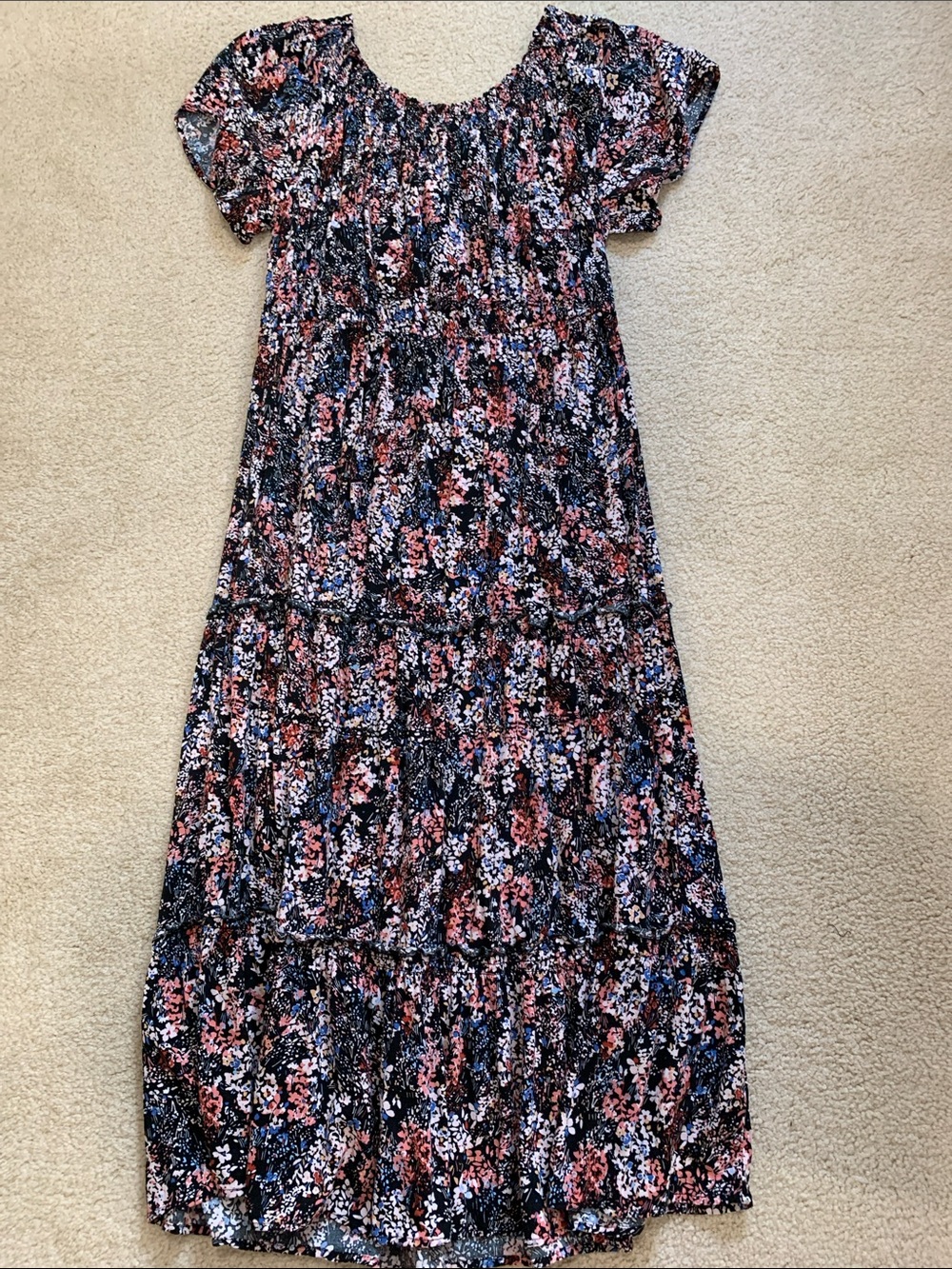 Maurices Black Floral Dress with Pink and Blue flowers